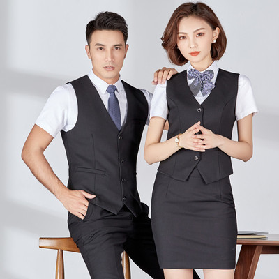 春夏男女同款马甲套装商务酒店上班工作服三件套男士马甲厂家批发|ms