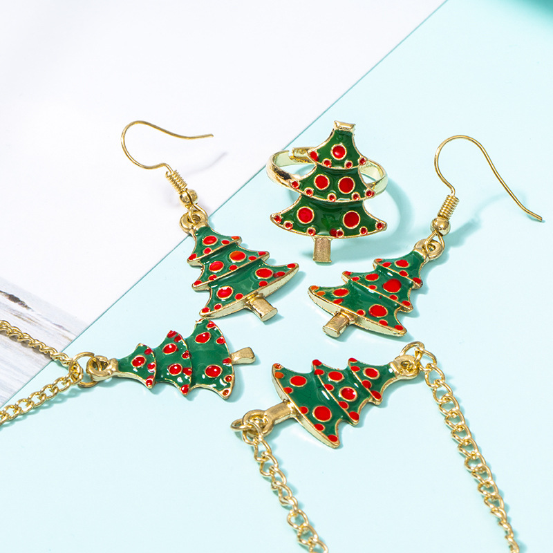 Fashion Christmas Tree Alloy Enamel Christmas Women's Bracelets Earrings Necklace display picture 3