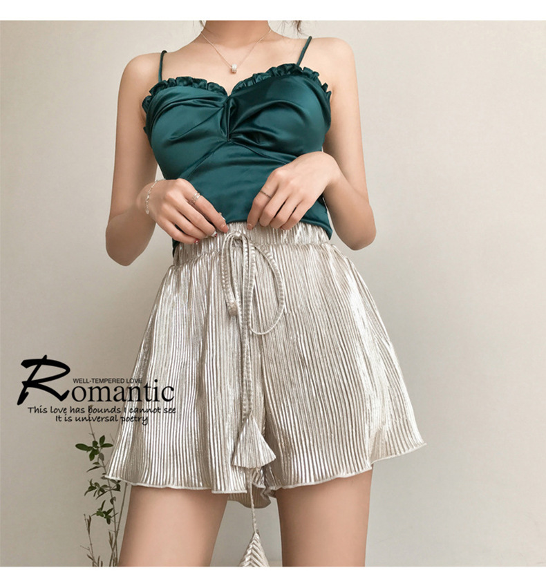 短裤 女夏2018新款韩版高腰沙滩裤宽松阔腿木耳边A字空气感裙裤