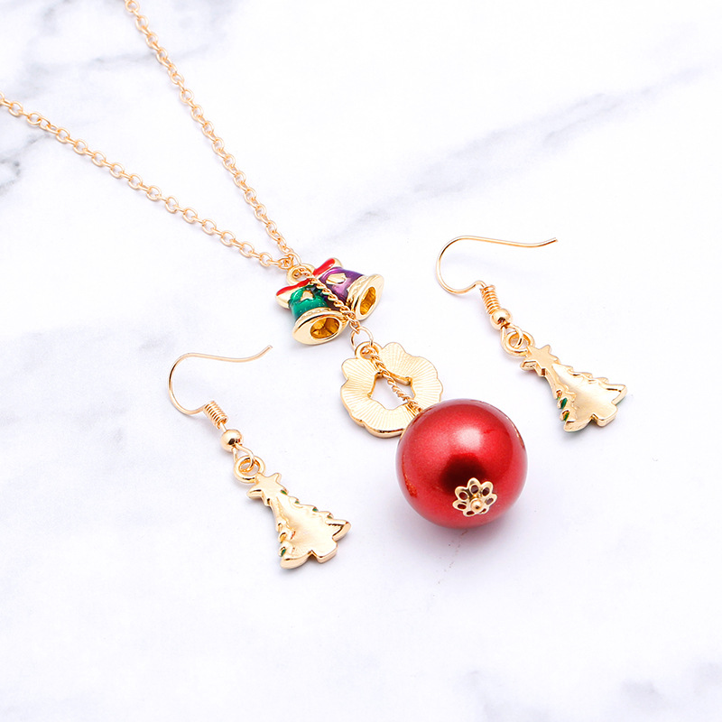 European And American New Ladies Christmas Drip Series Bell Snowman Wreath Santa Claus Necklace And Earrings Suite display picture 9