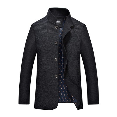秋冬季保暖男毛呢夹克男士中年商务中长款立领呢子外套纯色批发|ru