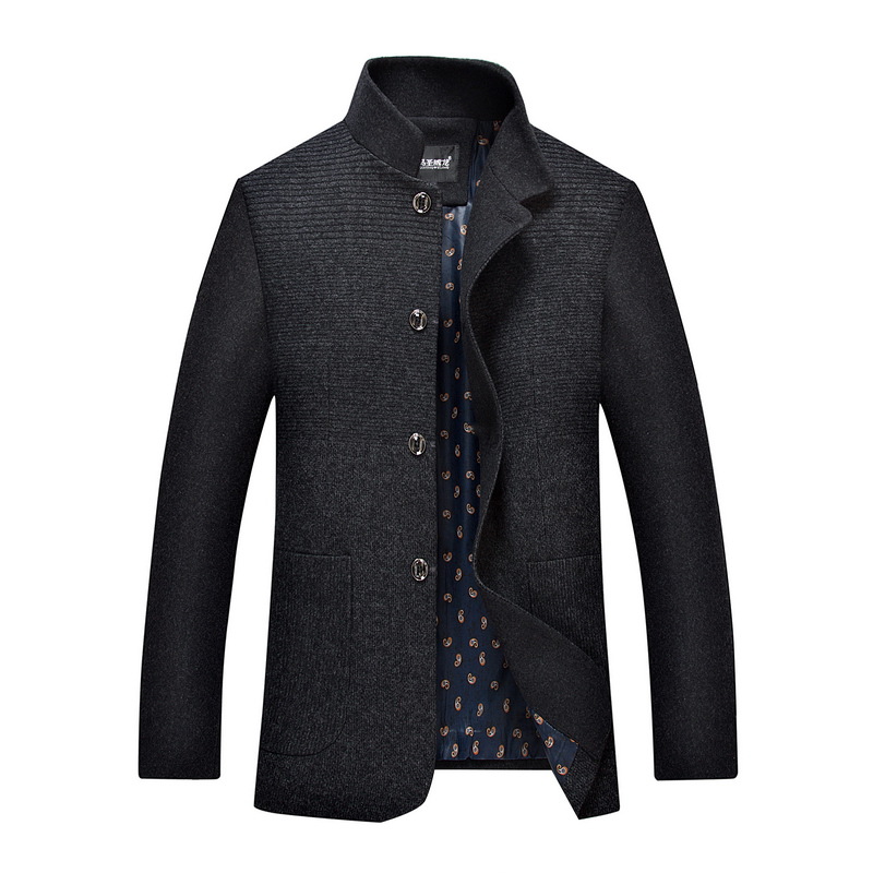 秋冬季保暖男毛呢夹克男士中年商务中长款立领呢子外套纯色批发|ru