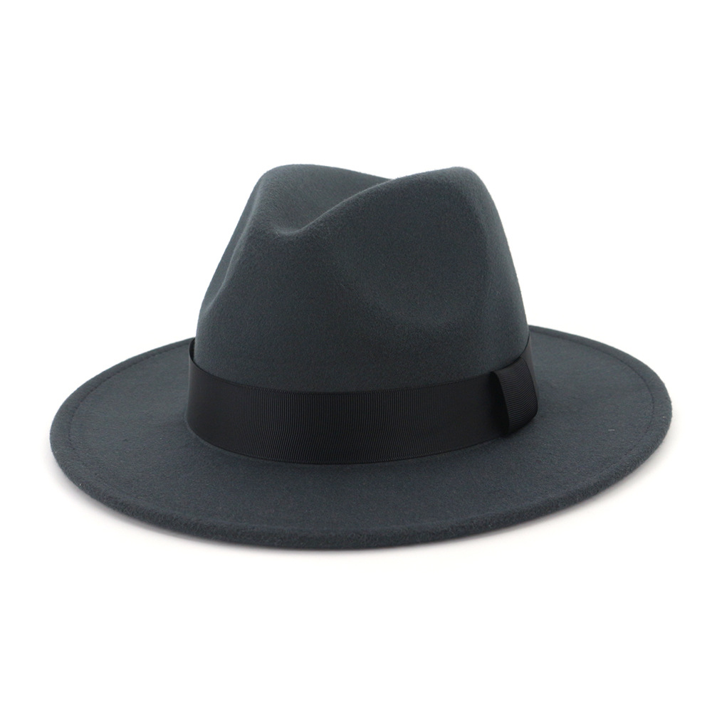 Unisex Wool Felt Wide Brim Jazz Fedora Hat With Black Ribbon Autumn