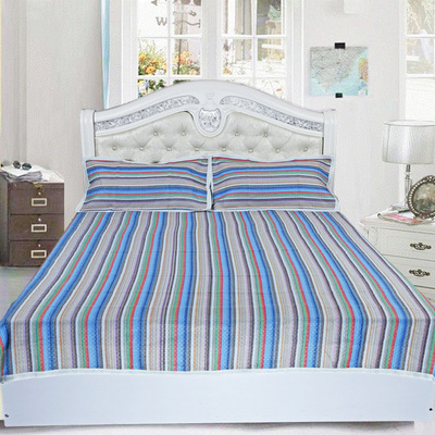 傳統機織梭織亞麻涼席床上用品三件套1.8米雙人1.5m豎條包郵