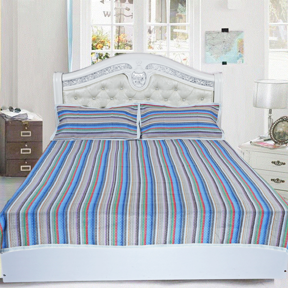 傳統機織梭織亞麻涼席床上用品三件套1.8米雙人1.5m豎條包郵