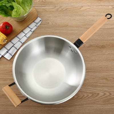 金伯乐304不锈钢炒锅 无涂层平底不粘锅电磁炉通用礼品