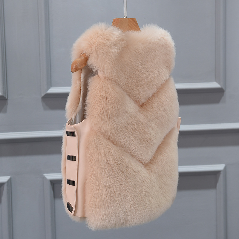 2023新款搭扣皮草马甲女秋冬短款加厚毛毛坎肩仿狐狸毛皮草外套