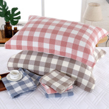 棉纱布枕巾 日式无印格子枕巾 三层水洗棉褶皱舒适柔软枕头巾