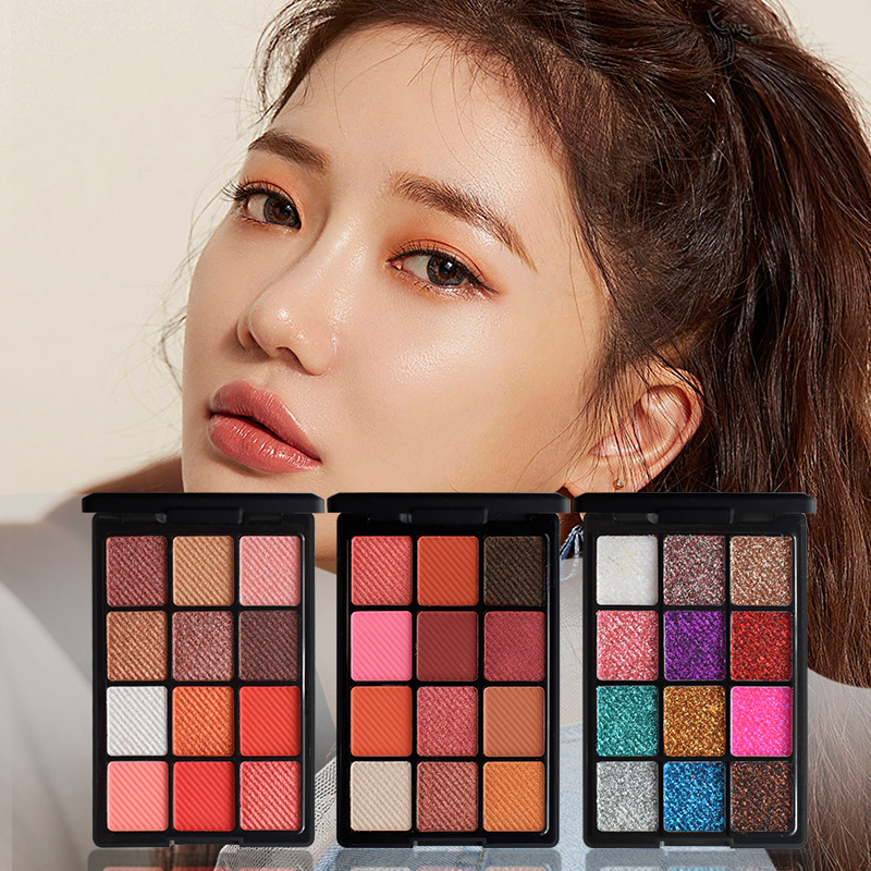 新款UBUB哑光12色眼影 防水防汗珠光闪光金葱粉眼影盘 跨境爆款