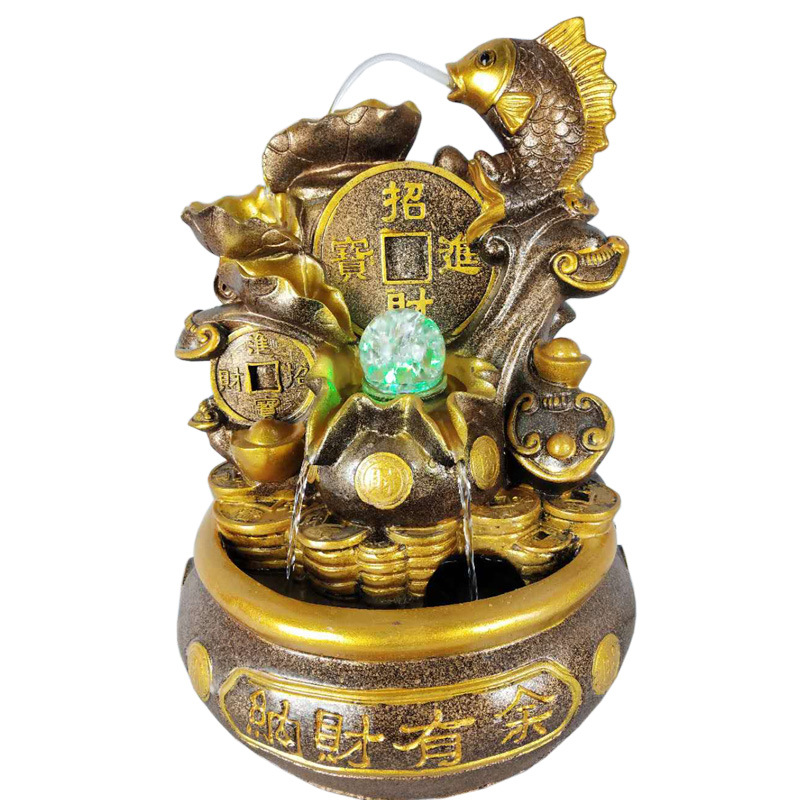 北欧工艺品 流水喷泉室内装饰风水轮加湿器金鱼戏水摆设 欧式摆件