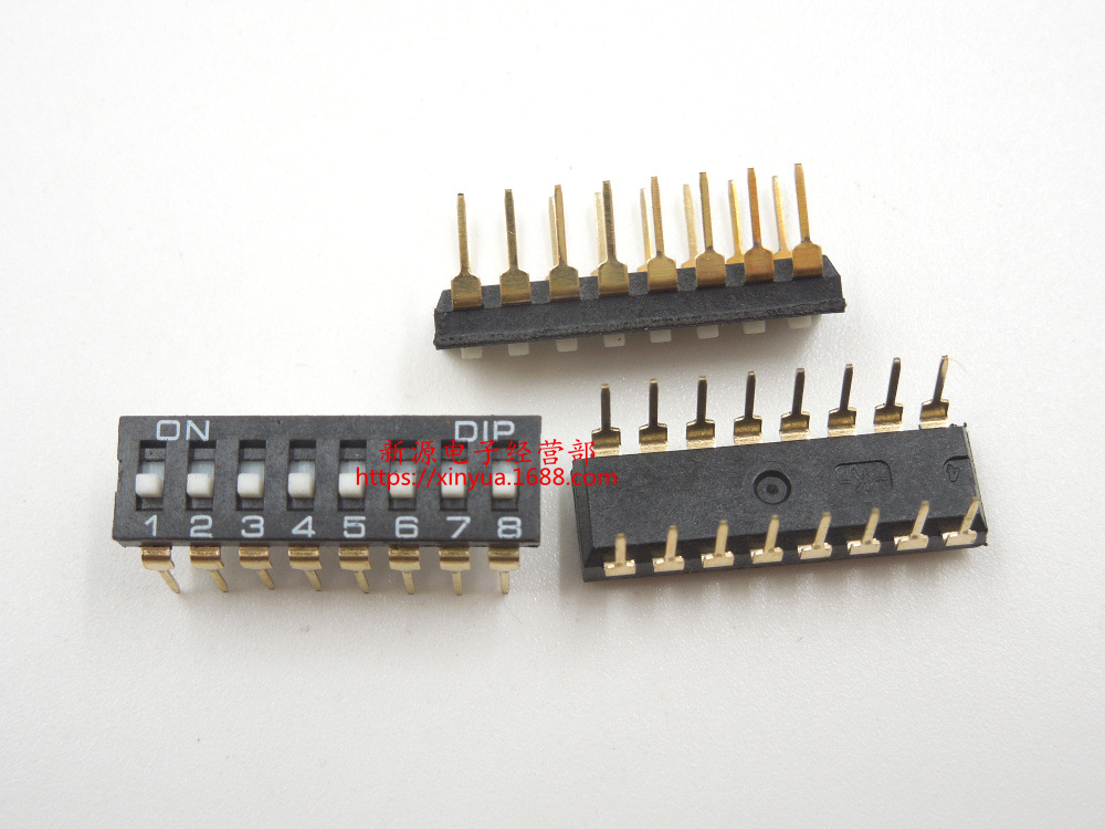 拨码开关 8P 拨动开关 8位 平拨开关 DIP 镀金脚 间距2.54MM 黑色