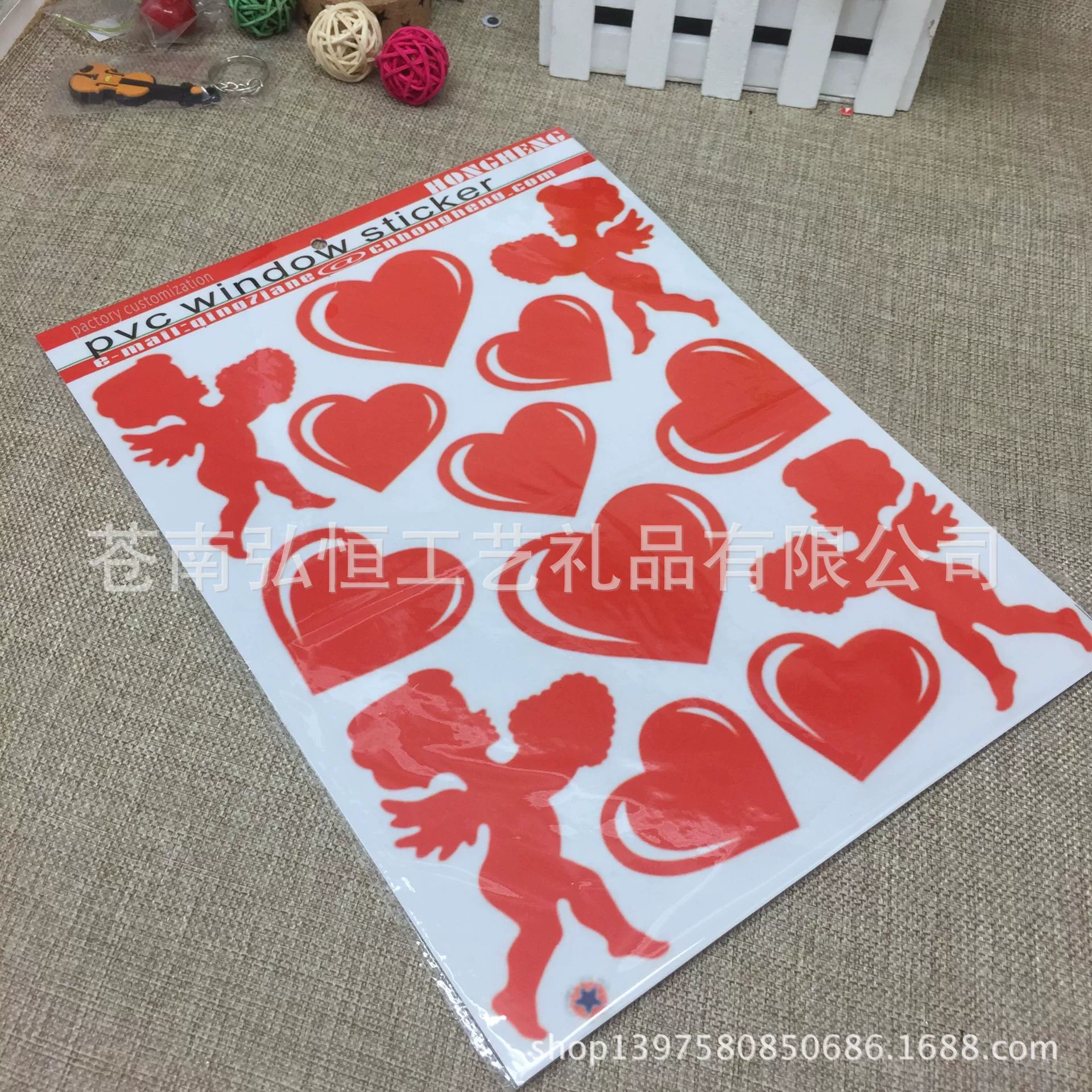 Пользовательские красный любовь ангел ПВХ окна стикер электростатический стикер