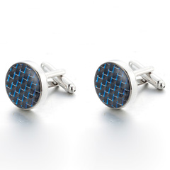 新款男式法式襯衫袖扣 商務袖釘 藍纖維圓形袖口扣 cufflinks 293