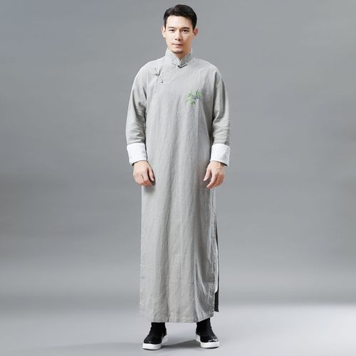 Season embroidered bamboo long shirt men ethnic long Hanfu Taichi Clothing clothing embroidered ethnic clothing