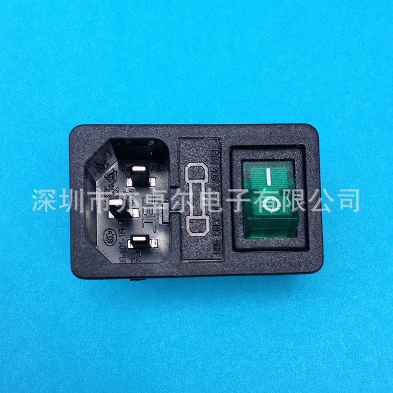 台湾原装正品JEC捷森带开关保险三合一电源插座 JR-101-1FRS绿灯