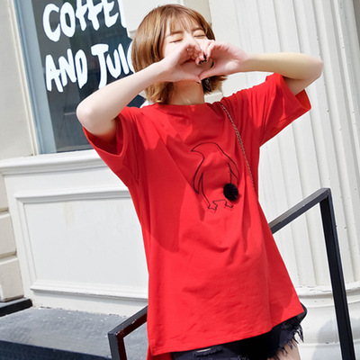 ayx002 pregnant woman summer new pattern penguin T-shirt Korean Edition Short sleeved maternity dress Easy Mid length version jacket