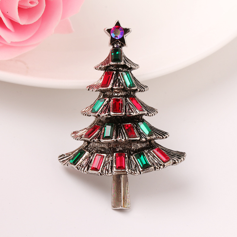 Brooches Classification Daily, Festival Occasion Cute Pin Christmas Tree Alloy Plating Inlay Rhinestones Unisex Brooches