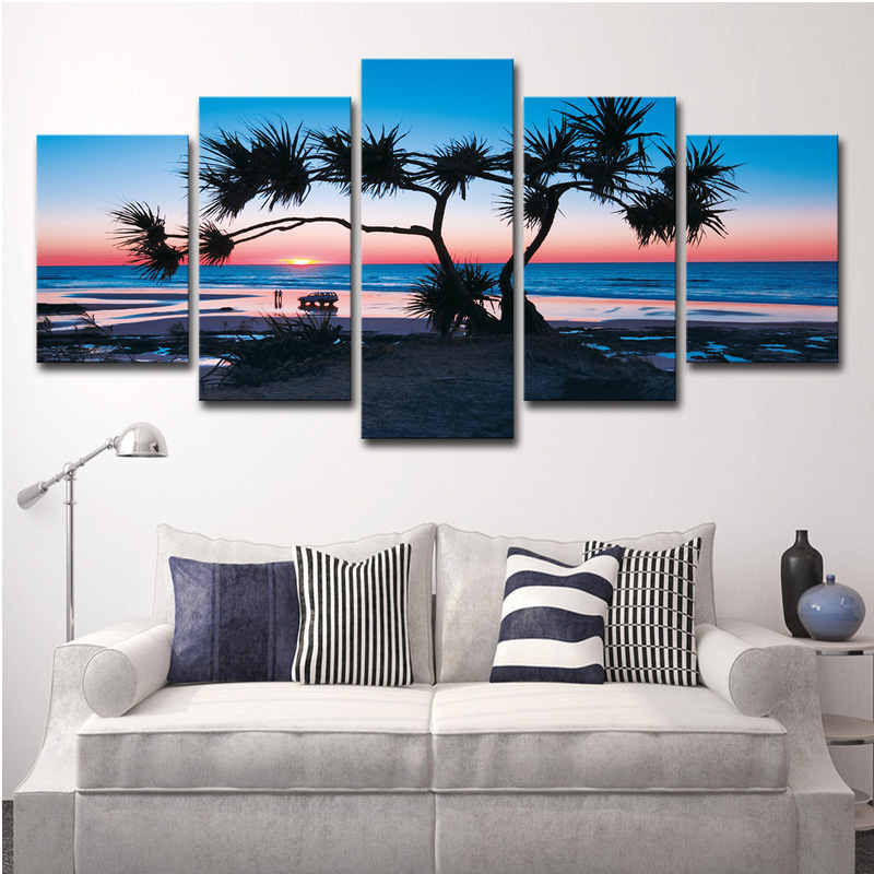 Cross border AliExpress amazon5 block tree Sunrise Beach Sea View Photos living room wall art home decoration
