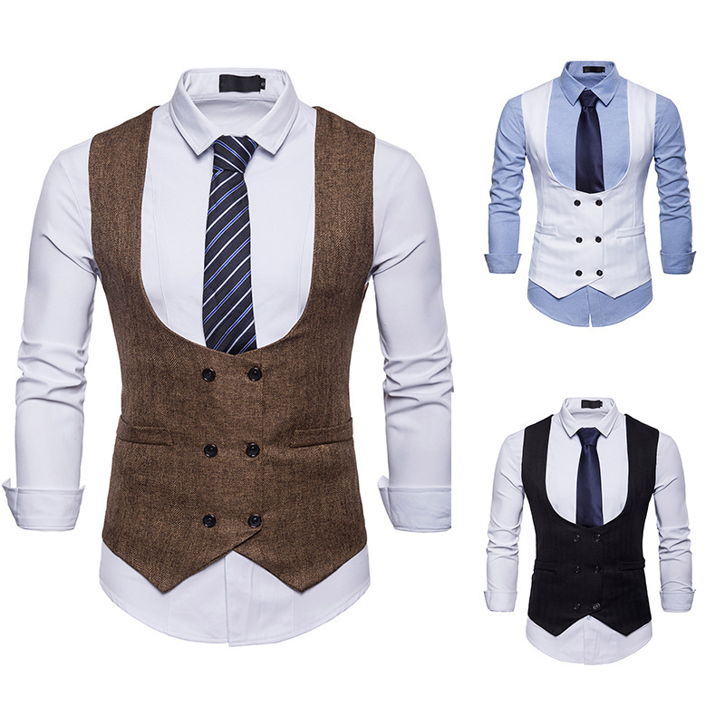 2018 New products Cross border Specifically for Men's Double-breasted Vest Trend Stylish guy suit Foreign trade Vest wholesale