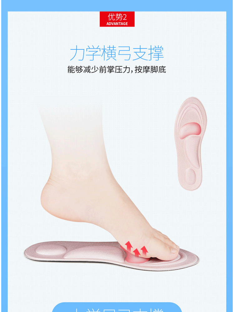 【买2送1】4D防滑鞋垫足弓支撑军训鞋垫男女运动透气吸汗防臭