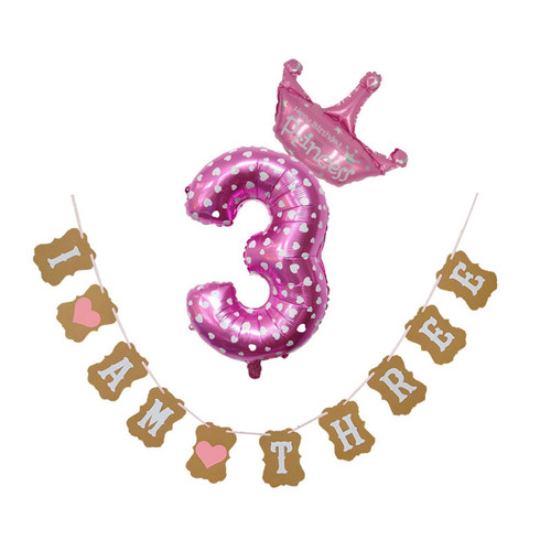Cross-border hot supply of baby girl's first birthday party decoration decoration pink digital crown aluminum film balloons