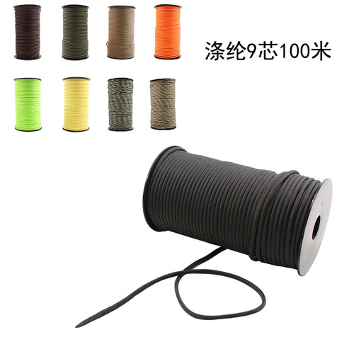 Factory direct sales polyester military specification 9-core paracord 100 meters bracelet braided outdoor rescue rope bundled tent wind rope