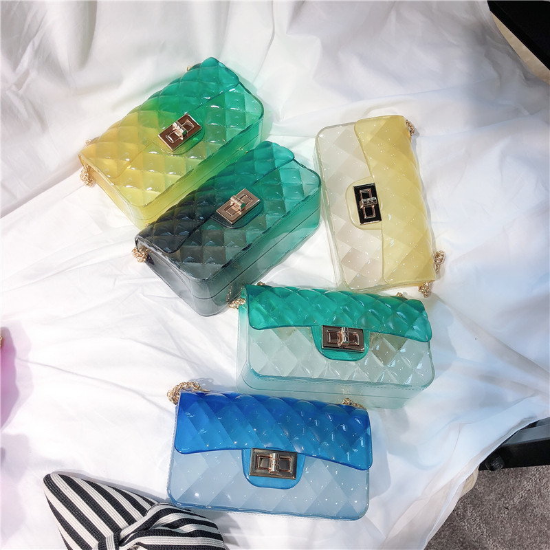 2025 Summer New gradient color jelly bag, ins diamond chain small square bag, single-shoulder crossbody women's bag undefined
