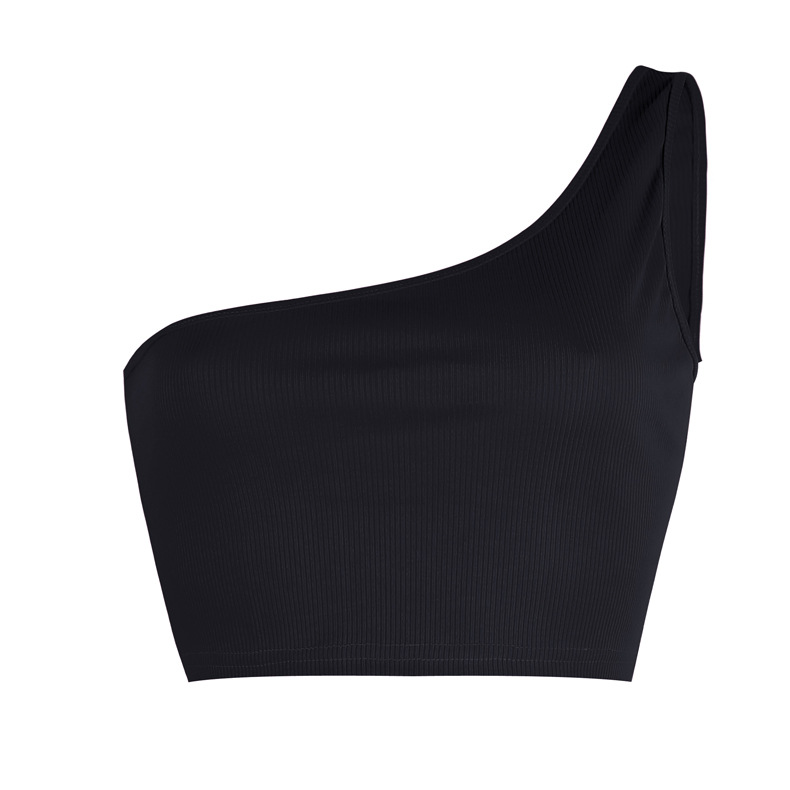 Solid Color Low Cut Sleeveless Navel One Shoulder Halter Vest NSKX6212