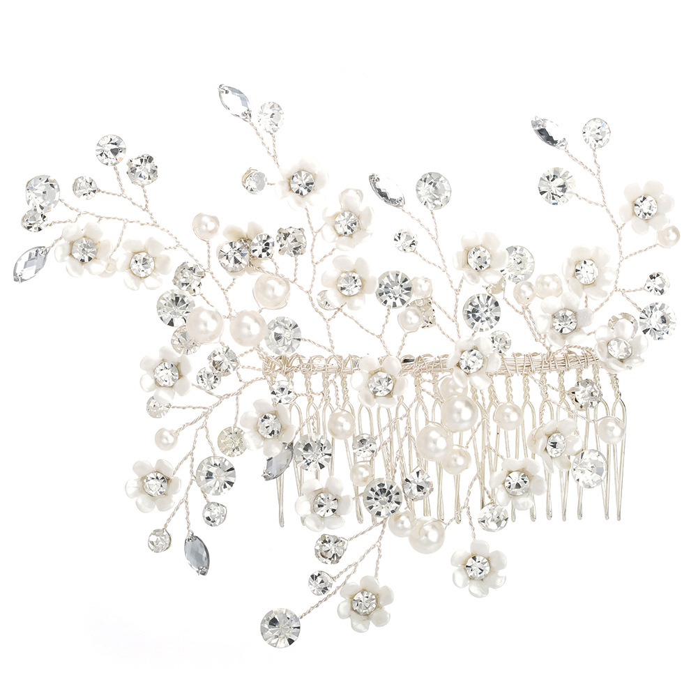 New  Handmade Pearl Crystal Flower Comb display picture 4