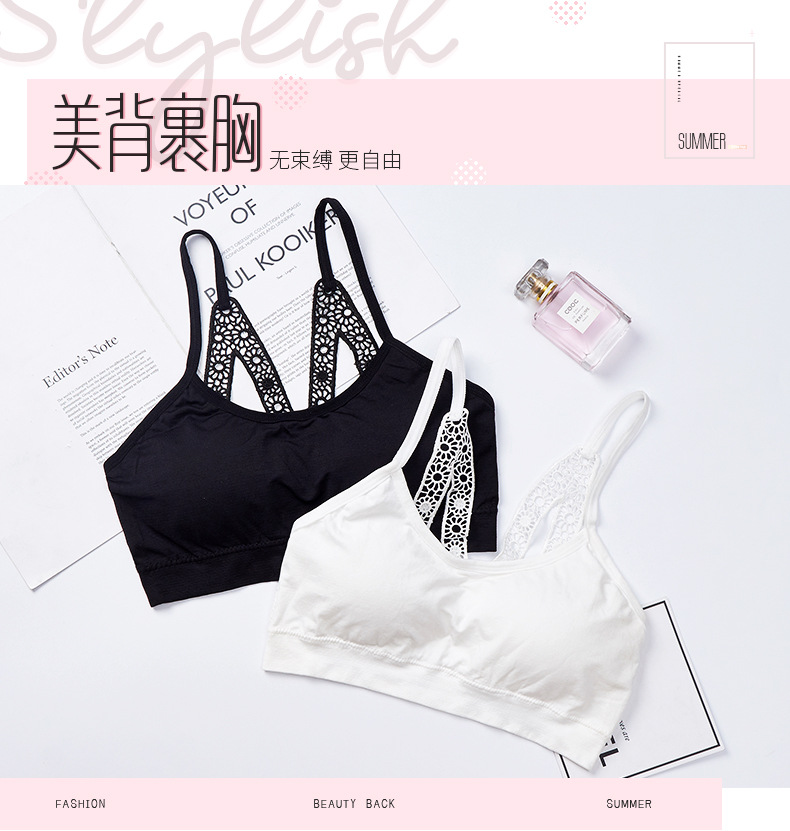 The new M-shaped lace backrest women's bra is a comfortable sleeping bra with anti-glare adjustment and a chest pad for breathability detail image 1