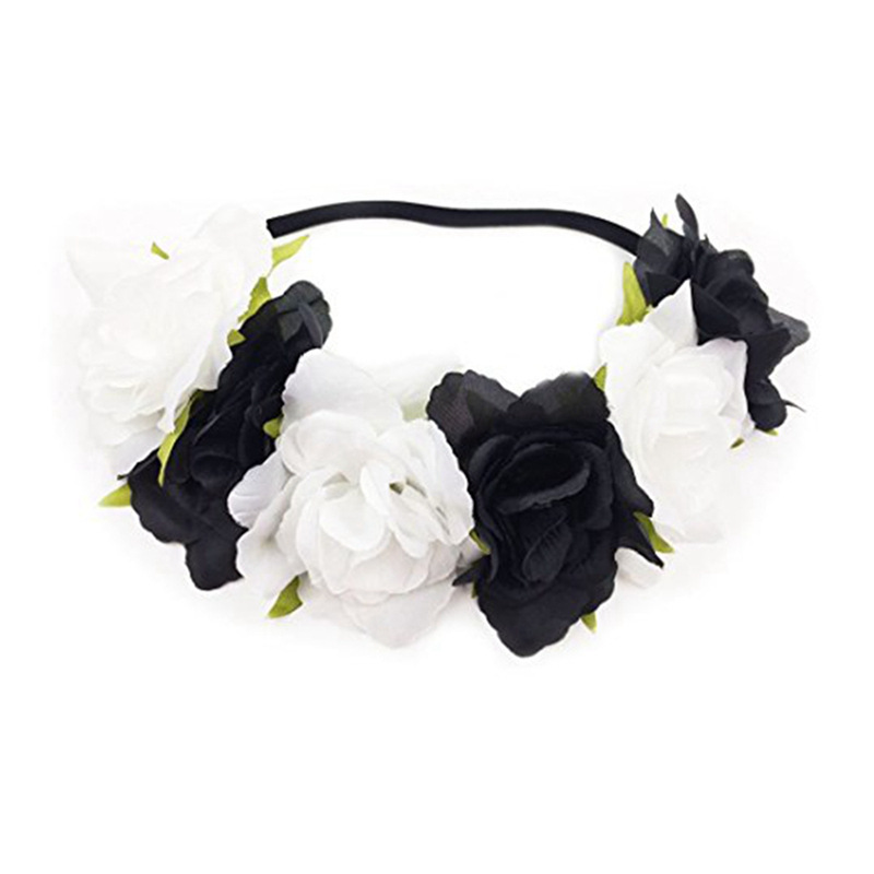 6朵仿真牡丹花朵黑色弹力发带07