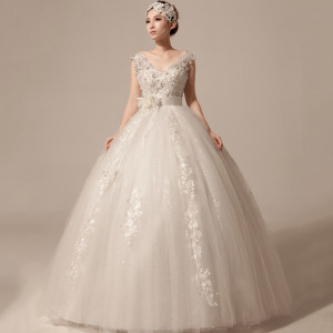 High waist thin Korean version lace shoulder strap wedding dress