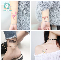 環跨境保防水小清新彩色紋身貼 動物卡通蝴蝶結男女紋身貼紙批發