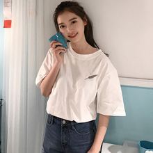 批发夏装新款韩版宽松羽毛刺绣短袖T恤衫女圆领学生上衣一件代发