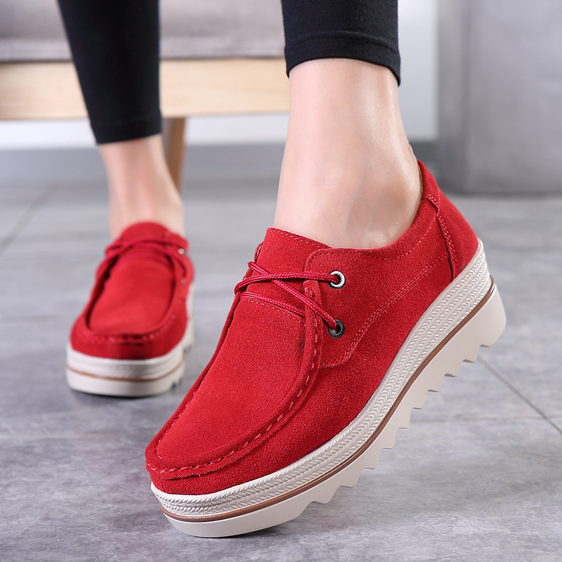2023 Spring New Women's Shoes Increased Rocking Shoes Women's Genuine Leather Platform Lace-up sneaker Women's Shoes Cross-border Special