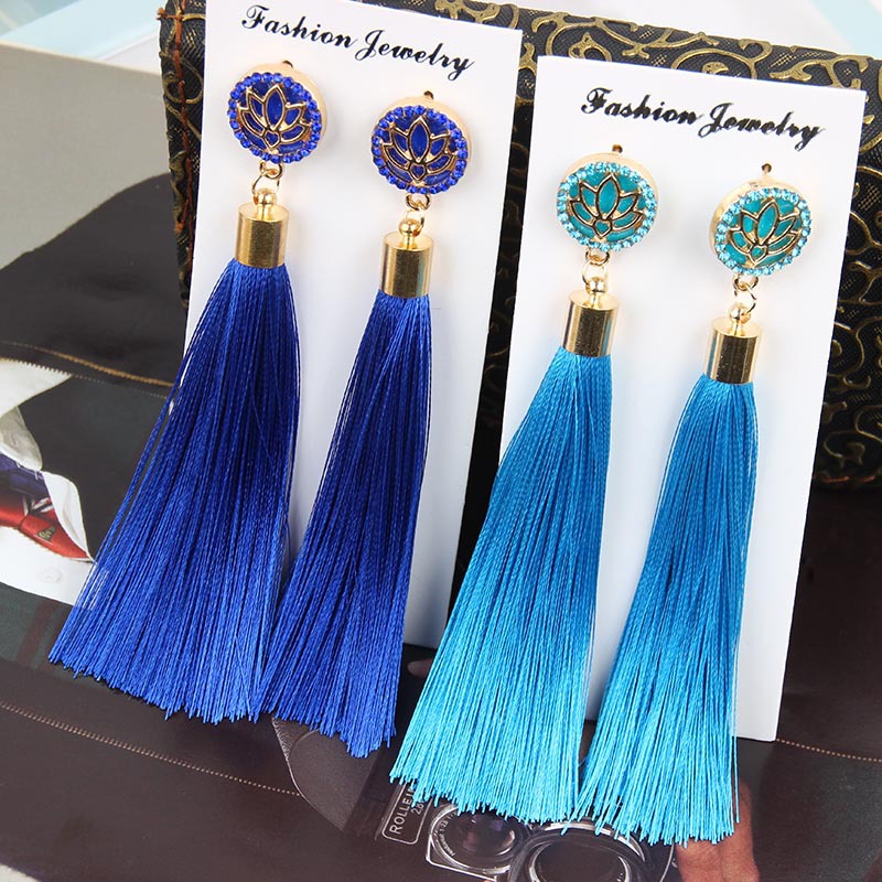 European And American Fashion Exaggerated Long Lotus Flower Tassel Earrings Women display picture 4