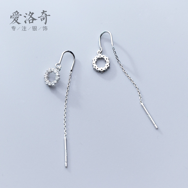 S925 línea de orejas de plata femenina estilo coreano con diamantes huecos pequeños anillos de orejas temperamento una palabra joyas de orejas mujeres G0825 image 1