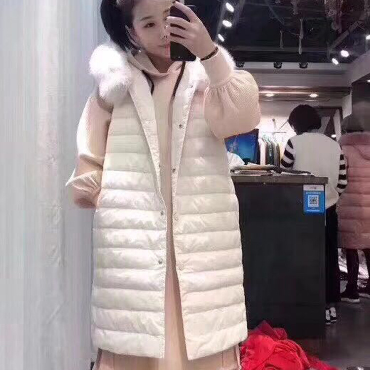 2018 Autumn and winter new pattern Korean Edition Fox Hair collar Down Vest Light and thin Mid length version Down Jackets waistcoat Hooded