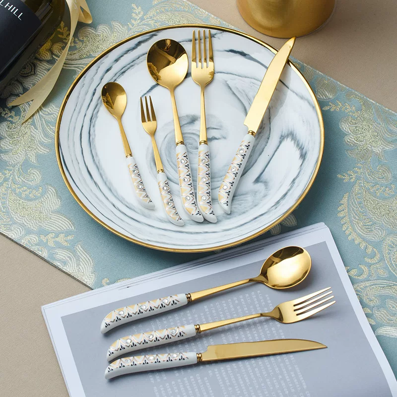Ceramic handle stainless steel, tableware, set, spoon, Birthday gift