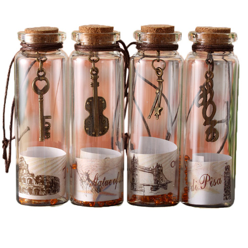 Retro Wishing Bottle World Scenery Lucky Bottle Glass Trumpet Cork Drift Bottle Creative Home Wholesale