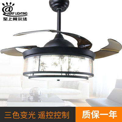 新中式;LED隱形風扇燈客廳餐廳臥室家用隱形吊扇燈仿古家居風扇燈
