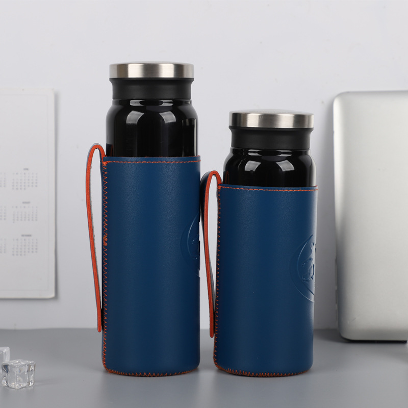 Fábrica al por mayor nuevo 304 taza de vacío de acero inoxidable taza recta cubierta de cuero aislada taza de regalo de negocios taza de agua