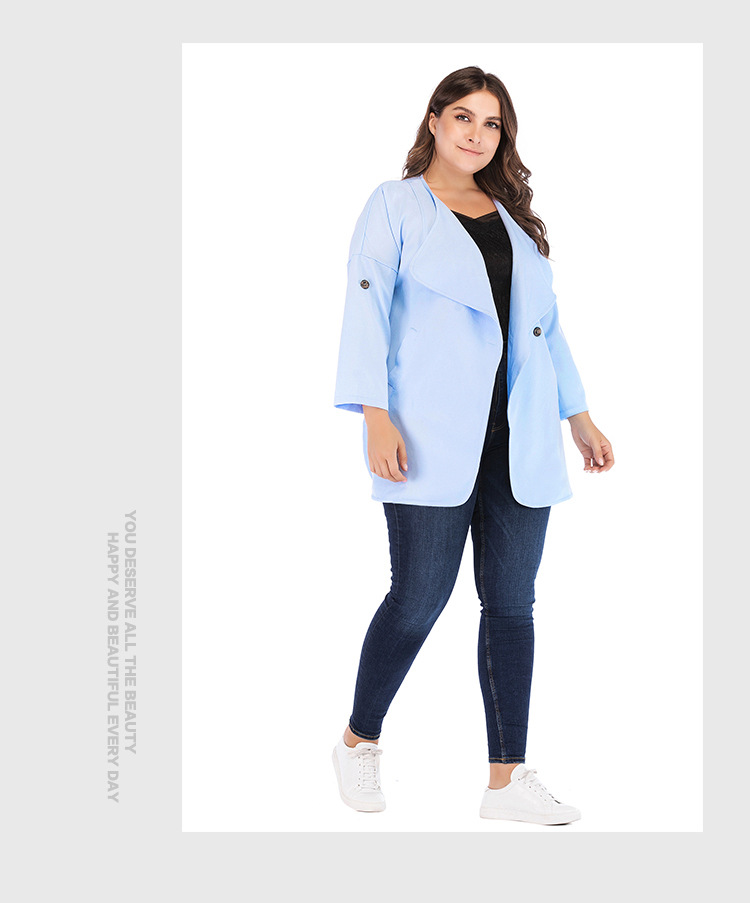 large size solid color lapel long-sleeved loose windbreaker jacket nihaostyles wholesale clothing NSJR84918