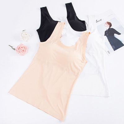 一片式冰丝无痕长款透气打底背心内衣裹胸带胸垫抹胸吊带打底衫夏|ru