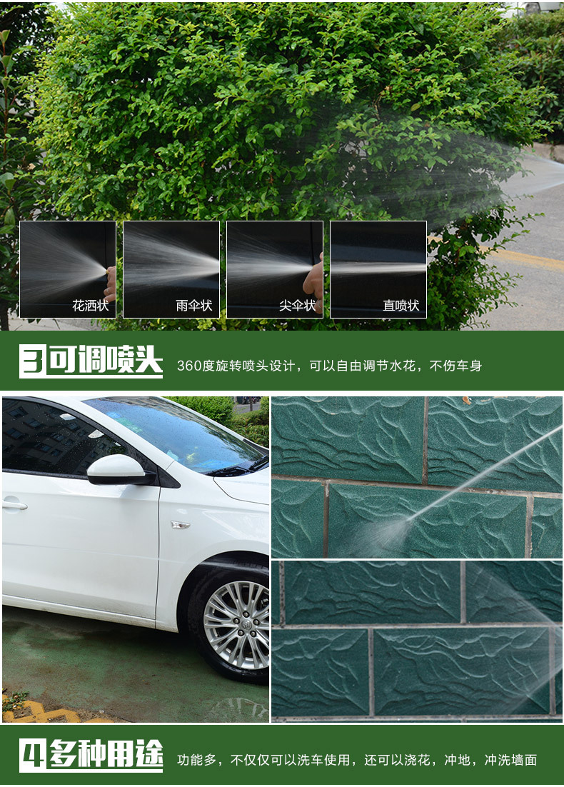 High-pressure car wash water gun head, household car wash water gun, garden watering tool, copper-zinc alloy electroplated water gun head