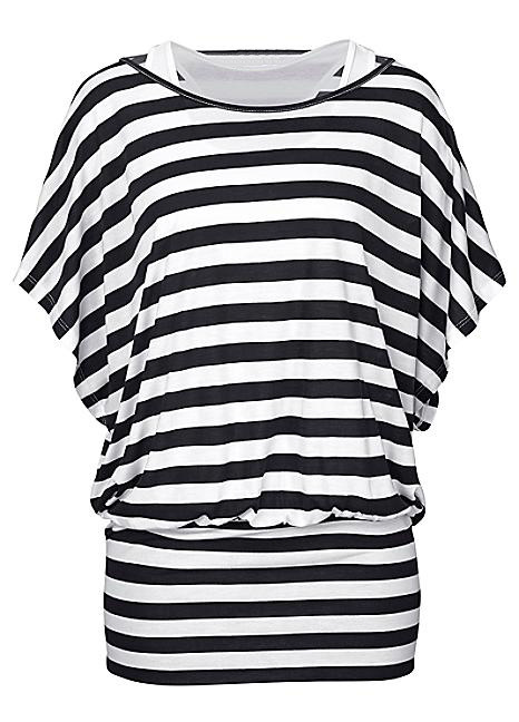 Striped Batwing Sleeve Long Tunic Set Loose Fit Round Neck Comfortable Fabric Casual Wear for Women Wholesale