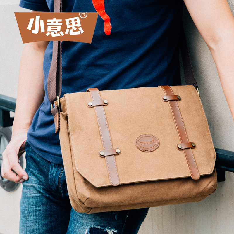 跨境帆布休闲男士单肩包斜挎包 新款厂家直销可换盖头定制