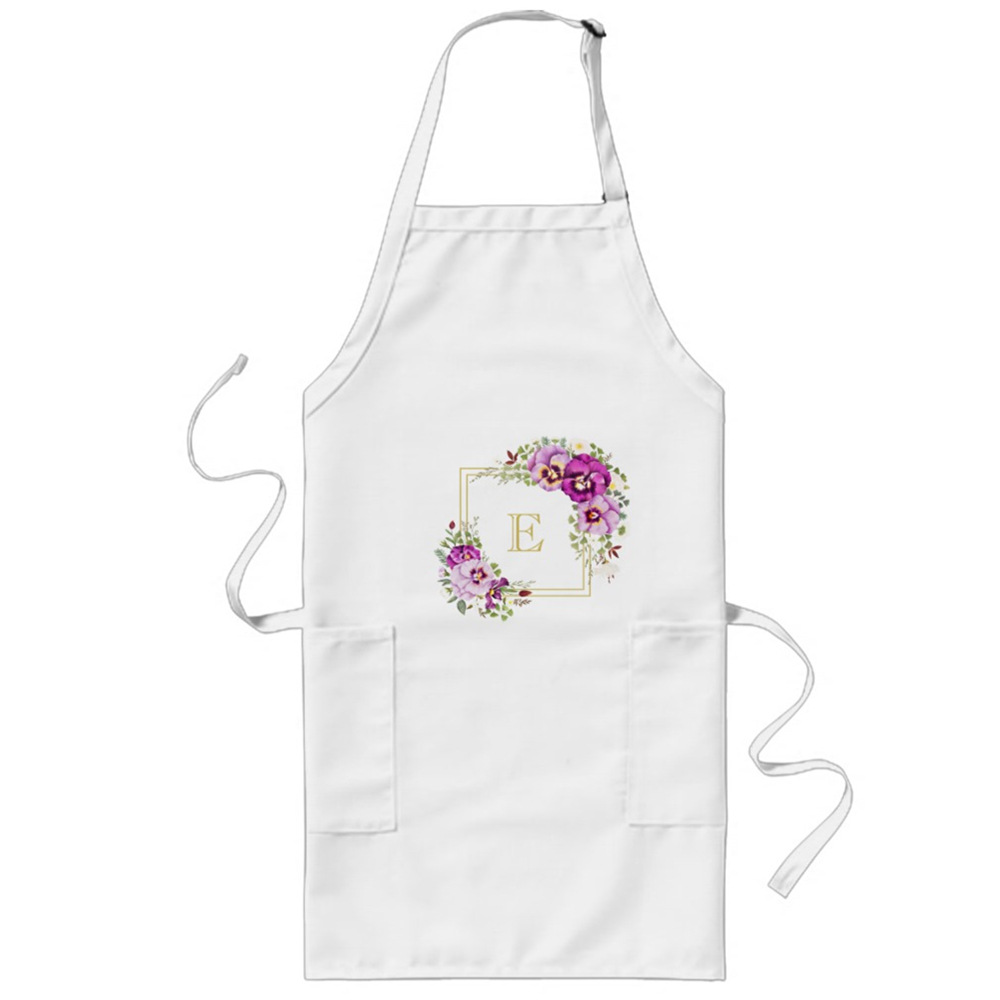 外貿(mào)優(yōu)雅花卉復(fù)古紫色蝴蝶花成人圍裙工作圍裙防污圍裙