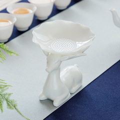 Factory-direct white porcelain tea filter, tea residue & leaf strainer, jade porcelain frog & elk ornaments—tea companions