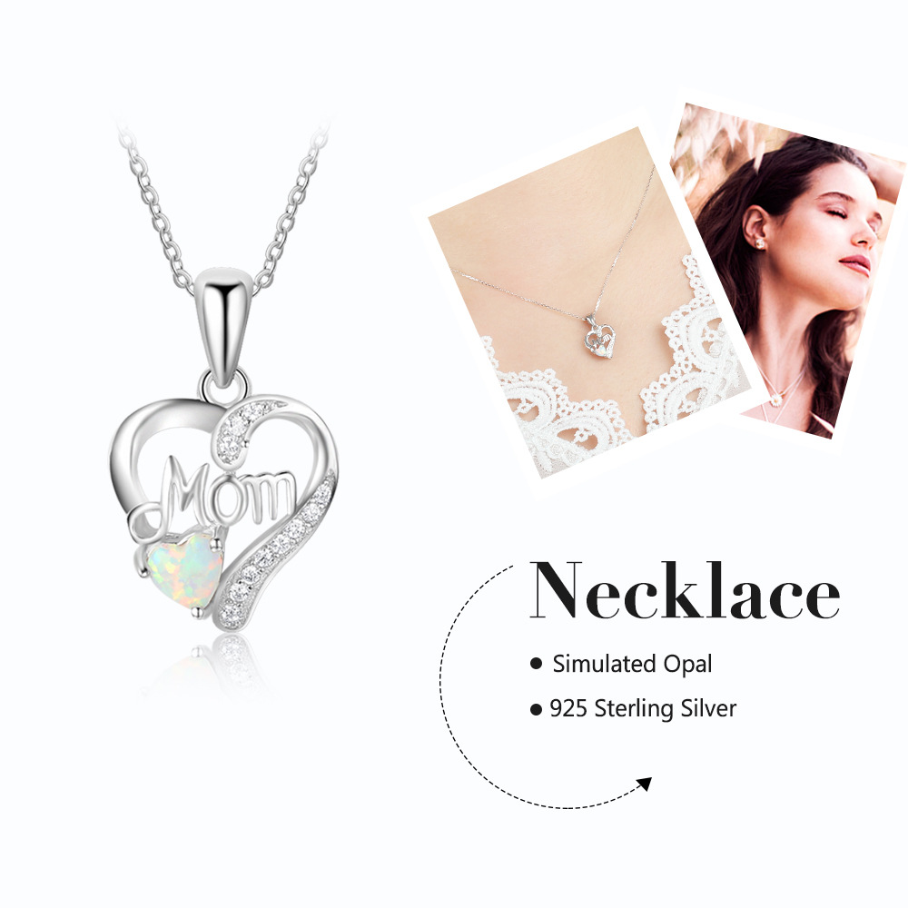 Sterling Silver IG Style Elegant Letter Heart Shape Opal Pendant Necklace display picture 1